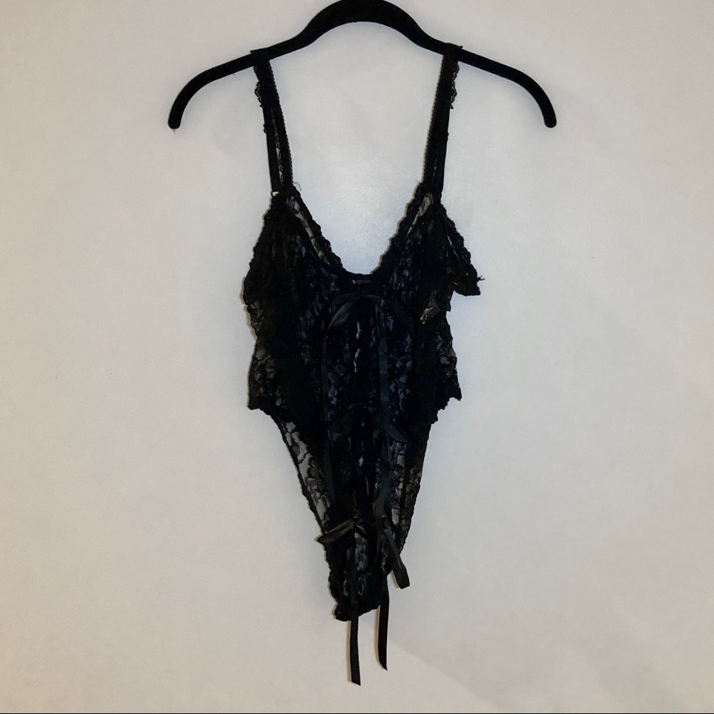 black lace crotchless bodysuit